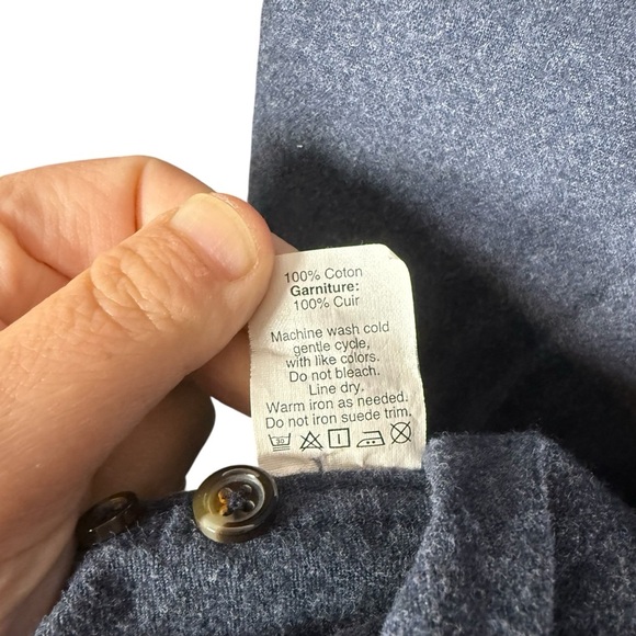 J. Crew Men’s Woven Collared Leather Elbow Patch Button Down Navy/Brown S - Picture 5 of 8